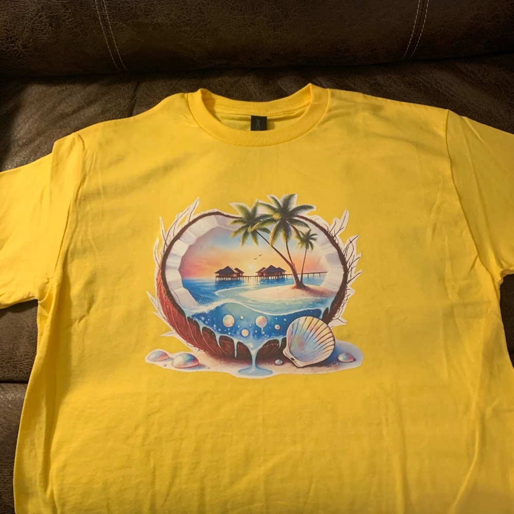 Yellow Graphic T-Shirt with Tropical Print